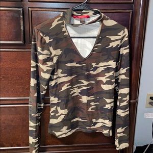 Camo V Neck Choker Top